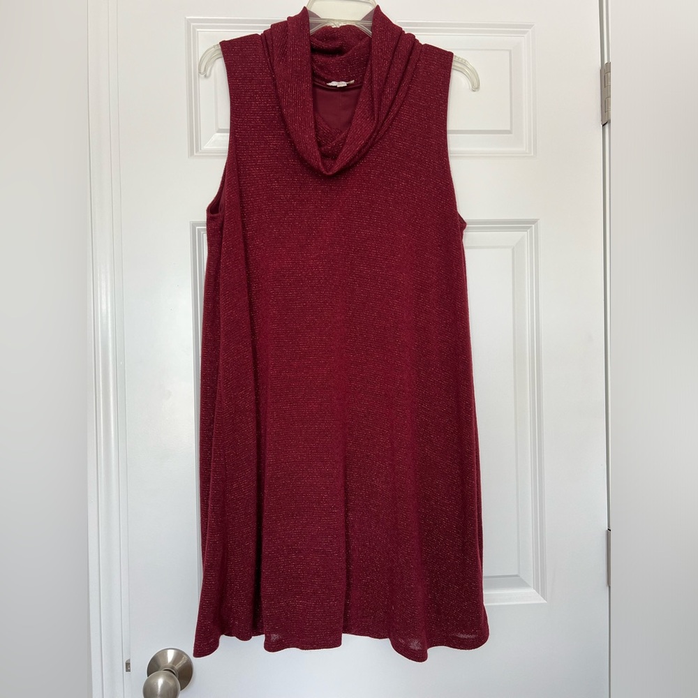 Charming Charlie red cowl neck sleeveless dress size L shimmer sparkly